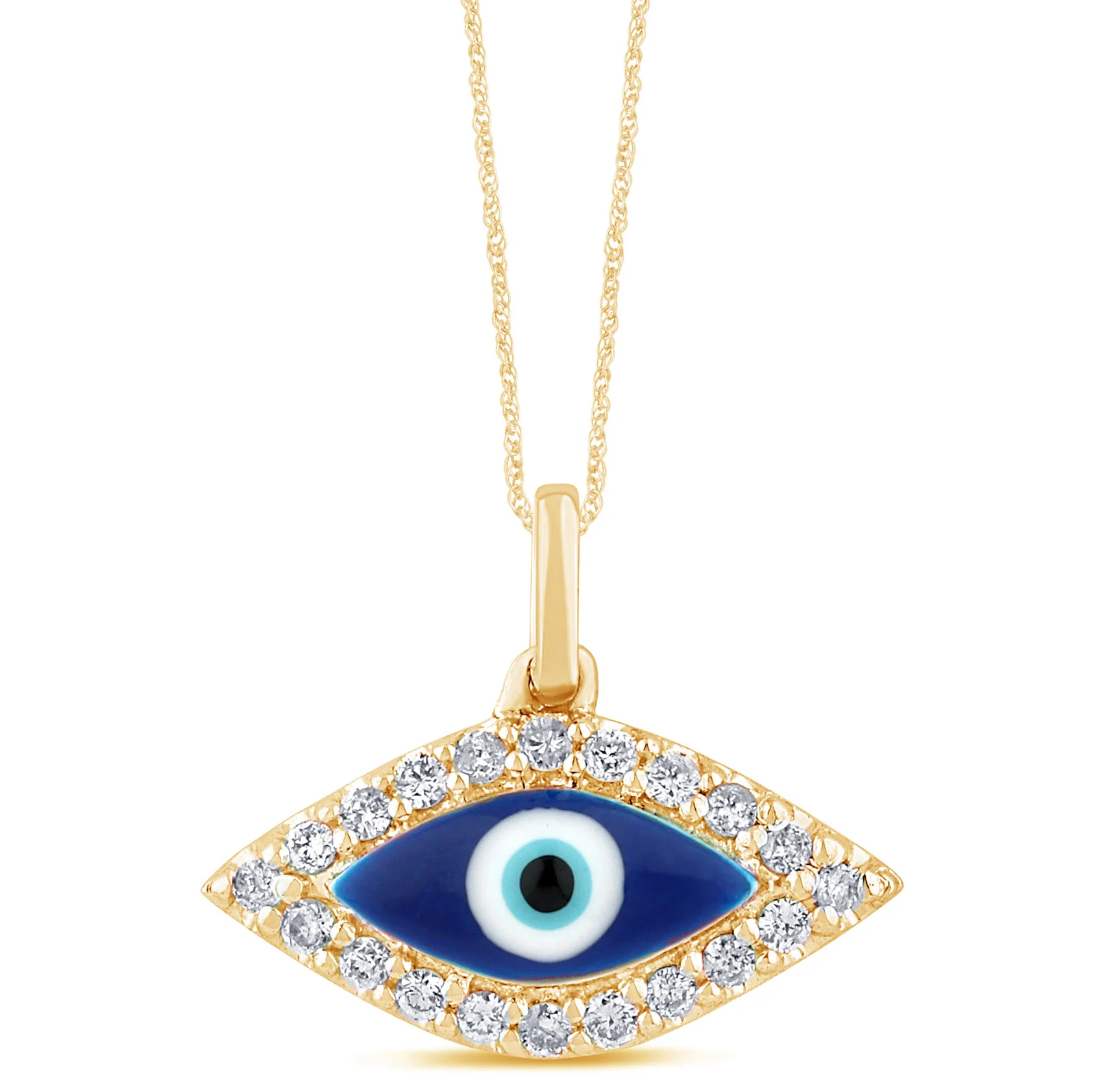 <span style="color:purple">SPECIAL!</span> .15ct G SI 14K Yellow Gold Diamond Evil Eye Pendant Necklace 18" Long