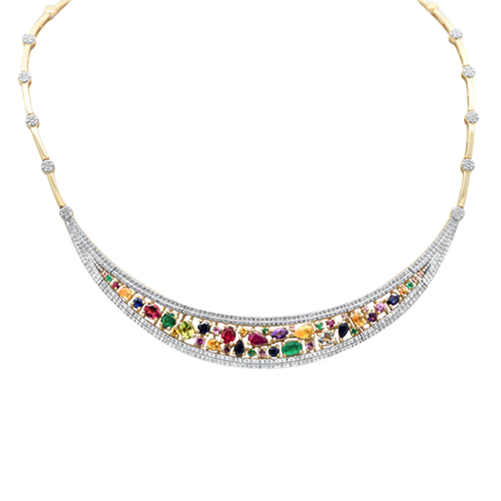 <span>DIAMOND CLOSEOUT! </span> 9.53ct G SI 14K Yellow Gold Diamond & Multi Color Gemstones Pendant Collar Necklace 15" Long