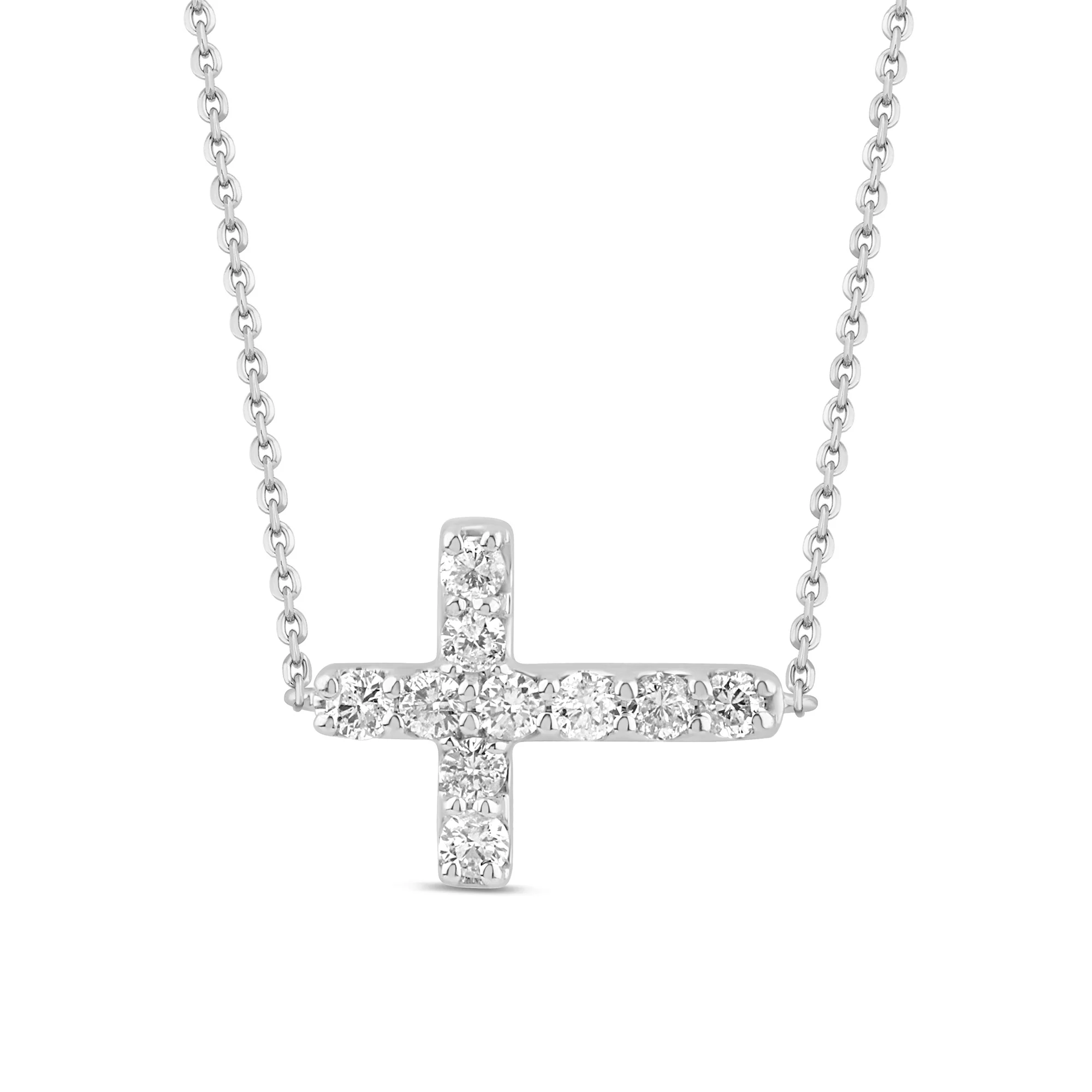 <span style="color:purple">SPECIAL!</span> .25ct G SI 14K White Gold Diamond Sideways Cross Pendant Necklace 16" + 2" EXT