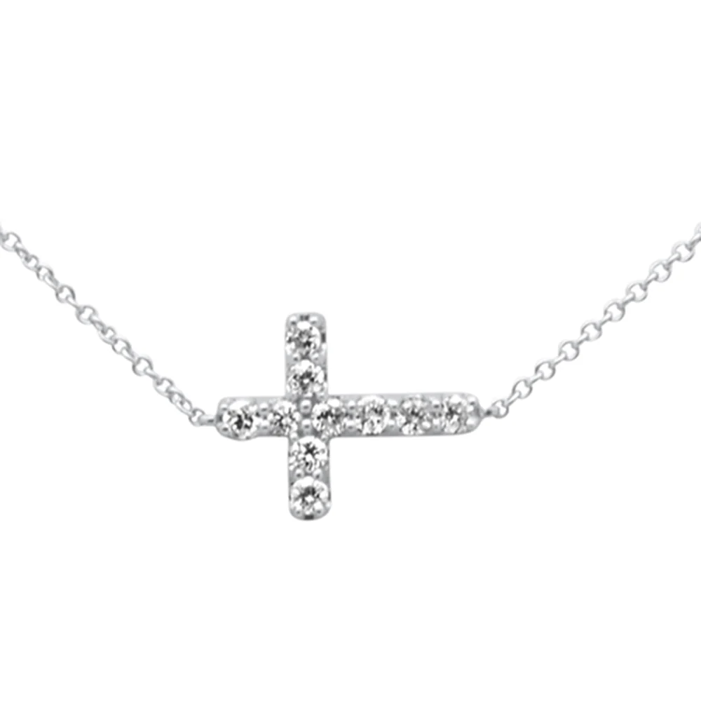 <span style="color:purple">SPECIAL!</span> .25ct G SI 14K White Gold Diamond Sideways Cross Pendant Necklace 16" + 2" EXT - Image 2