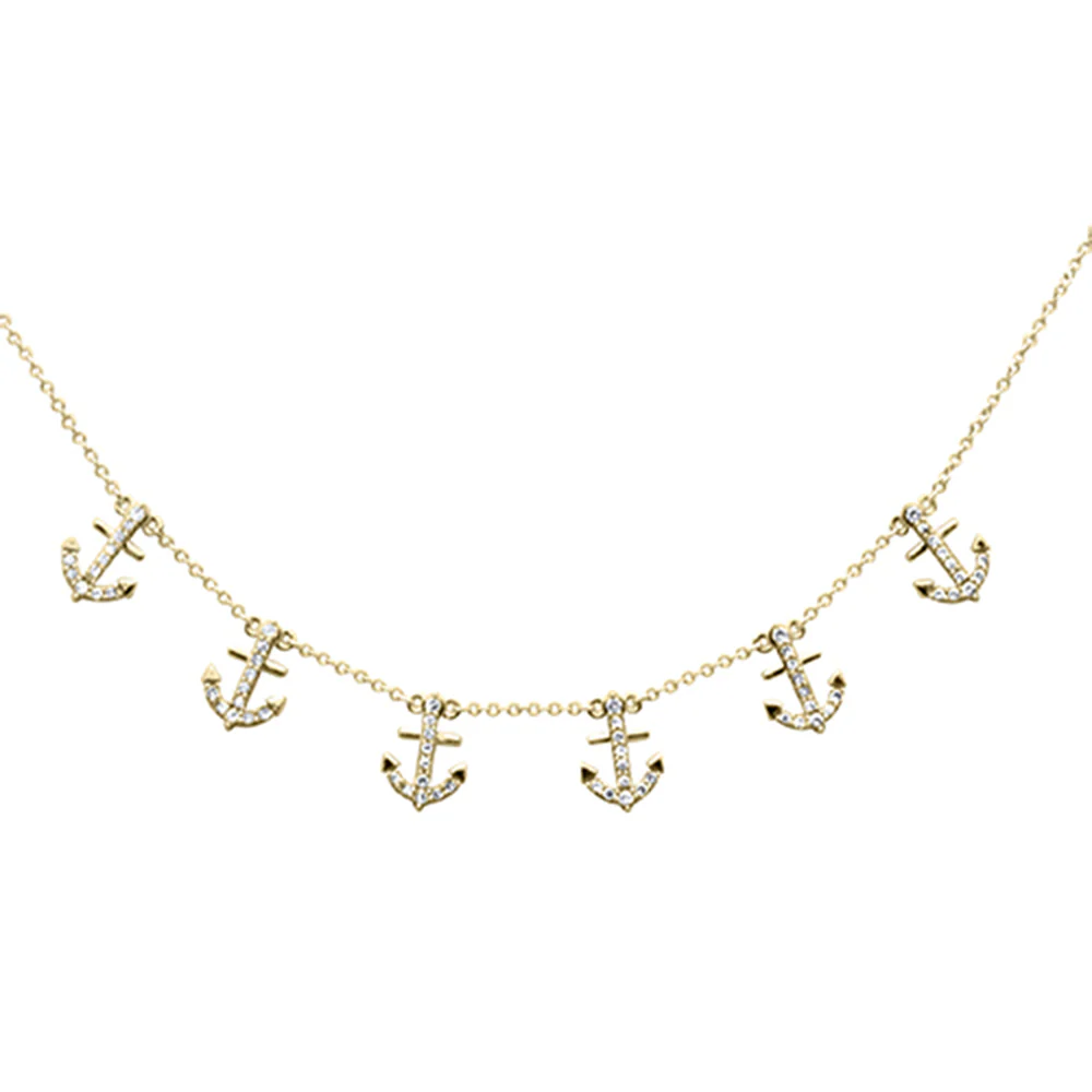 <span>DIAMOND CLOSEOUT! </span>  .29ct G SI 14K Yellow Gold Diamond Dangling Anchor Pendant Necklace 16" + 2" EXT