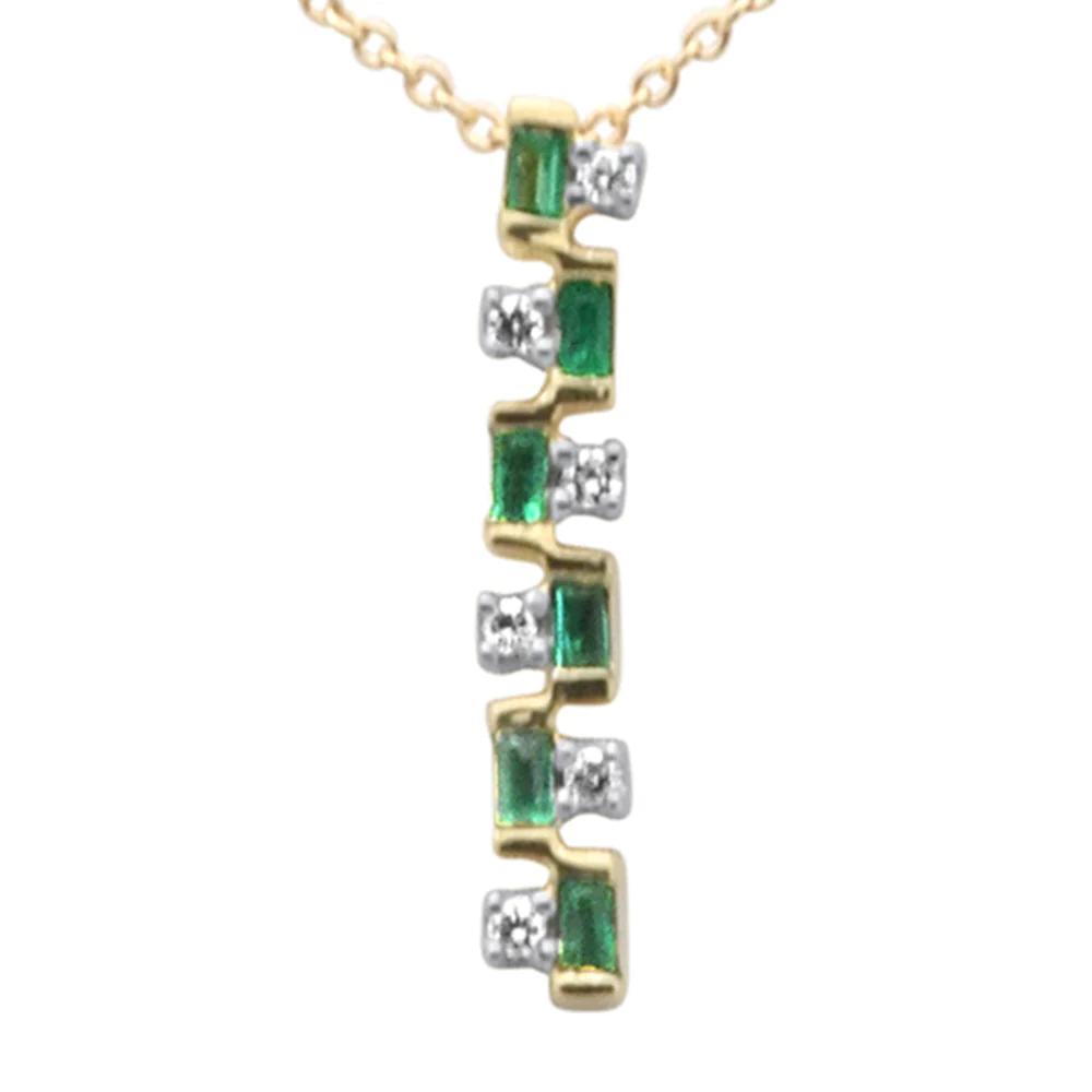 <span style="color:purple">SPECIAL!</span> .20ct G SI 14K Yellow Gold Diamond & Emerald Gemstone Pendant Necklace 18" Long