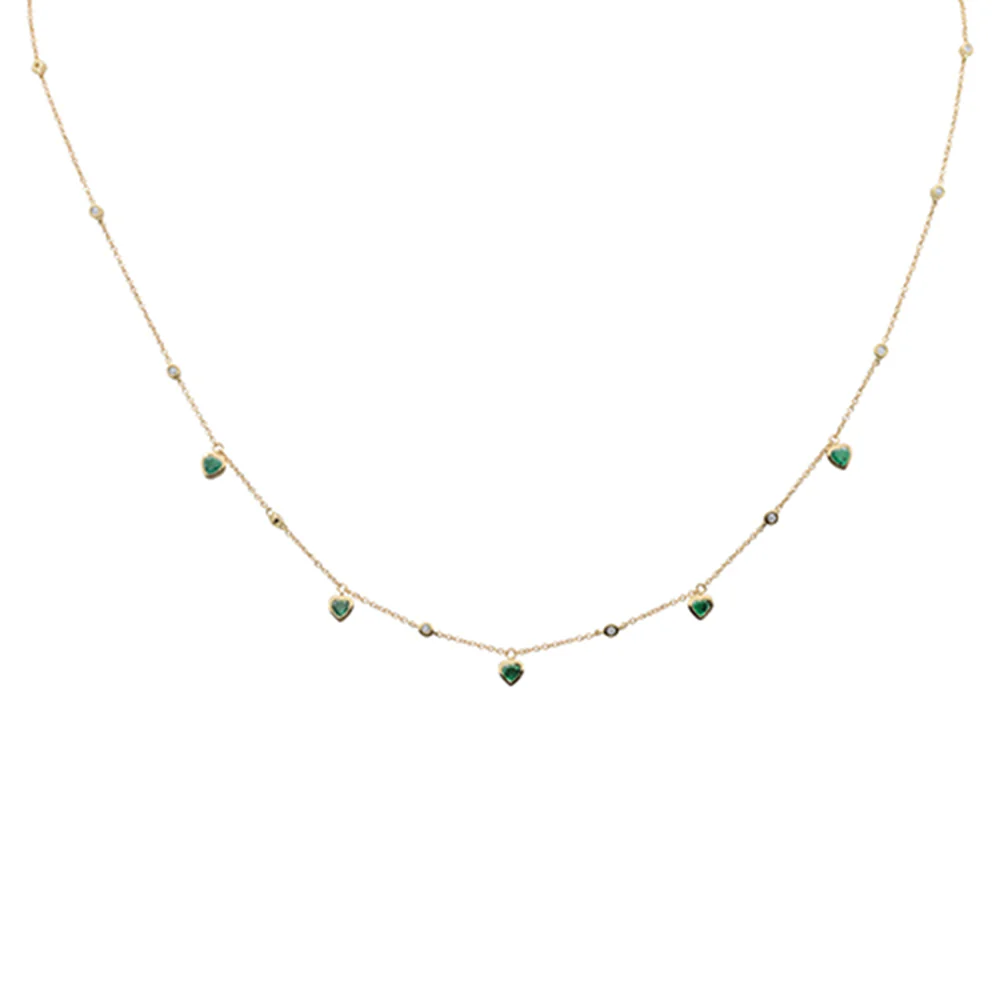 <span style="color:purple">SPECIAL!</span> .63ct G SI 14K Yellow Gold Diamond & Emerald Gemstone Heart Pendant Necklace 16" + 2" Ext.