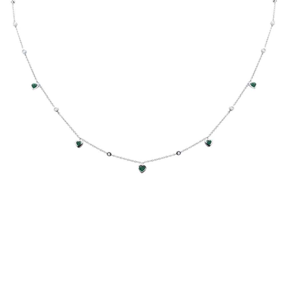 <span style="color:purple">SPECIAL!</span>  .57ct G SI 14K White Gold Diamond & Emerald Heart Necklace 16" + 2" Ext