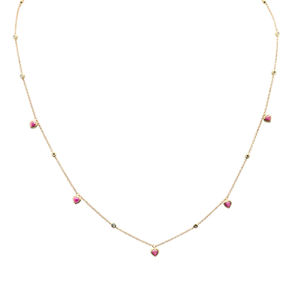 <span style="color:purple">SPECIAL!</span> .79ct G SI 14K Yellow Gold Diamond & Ruby Gemstone Heart Pendant Necklace 16" + 2" Ext.
