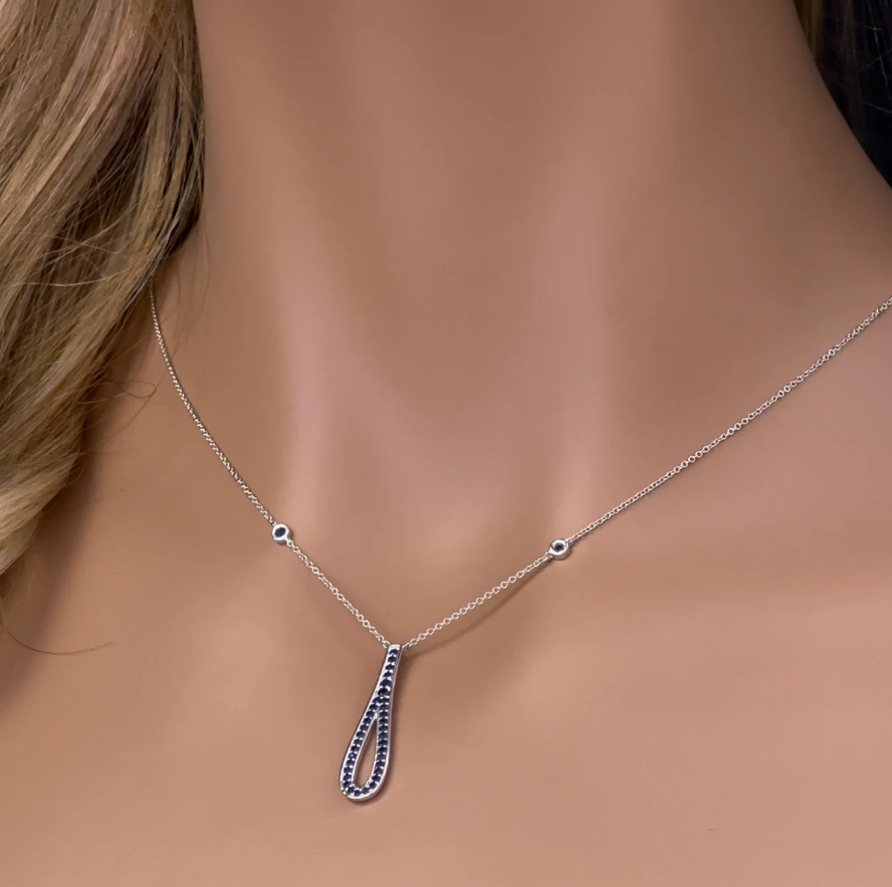<span>GEMSTONE CLOSEOUT! </span>.34ct G SI 14K White Gold Blue Sapphire Gemstone Pendant Necklace 16" + 2" Ext.