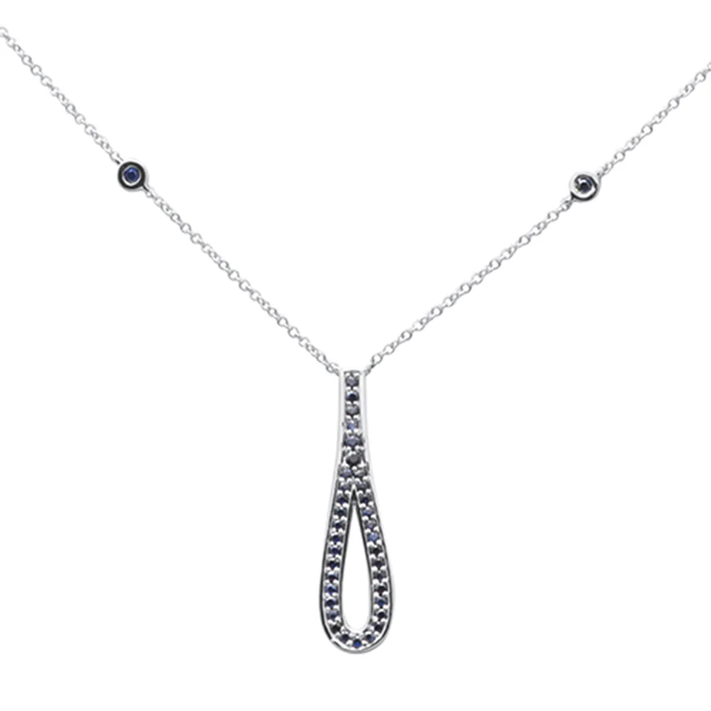 <span>GEMSTONE CLOSEOUT! </span>.34ct G SI 14K White Gold Blue Sapphire Gemstone Pendant Necklace 16" + 2" Ext. - Image 2