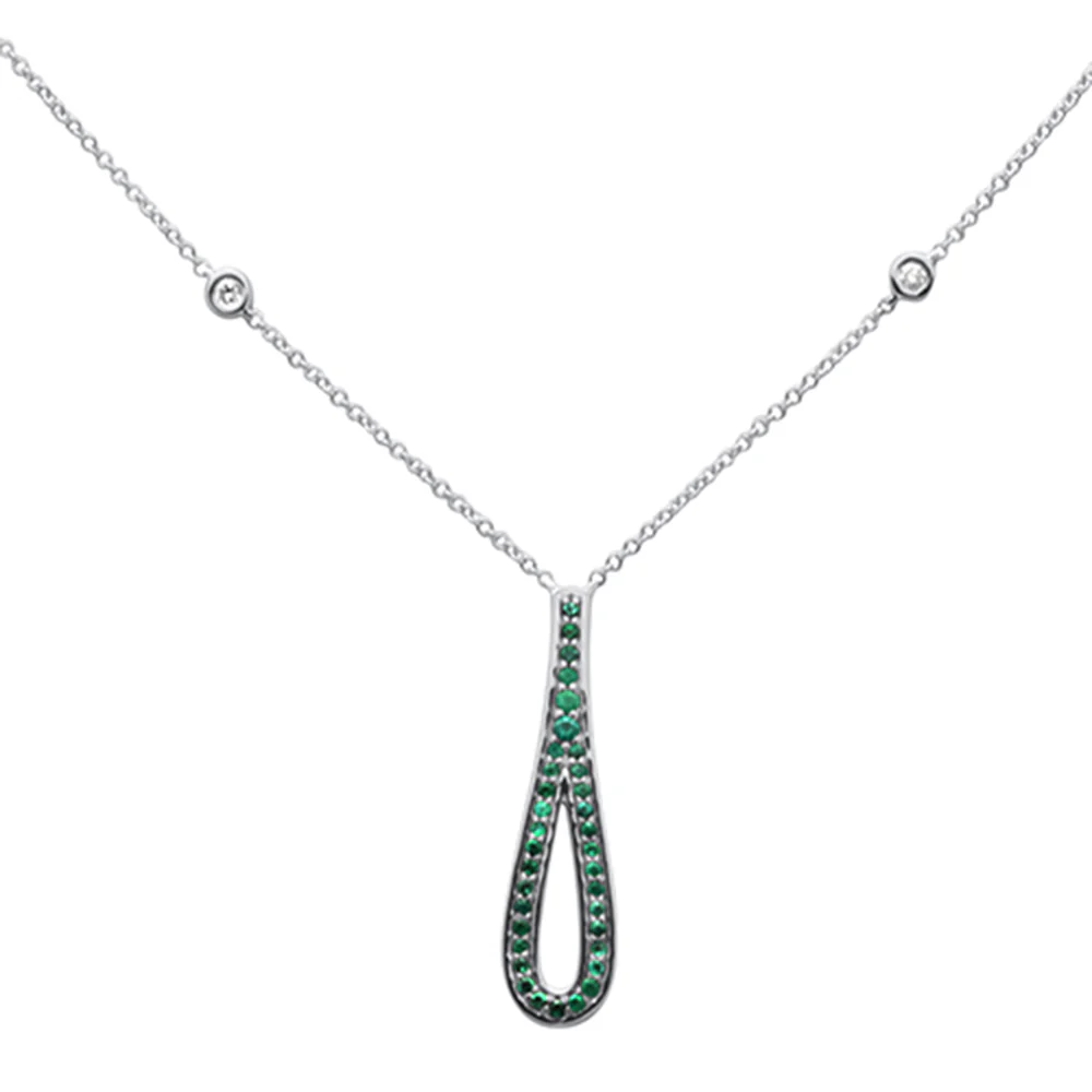 <span>GEMSTONE CLOSEOUT! </span> .26ct G SI 14K White Gold Diamond & Emerald Gemstone Pendant Necklace 16" + 2" Ext.