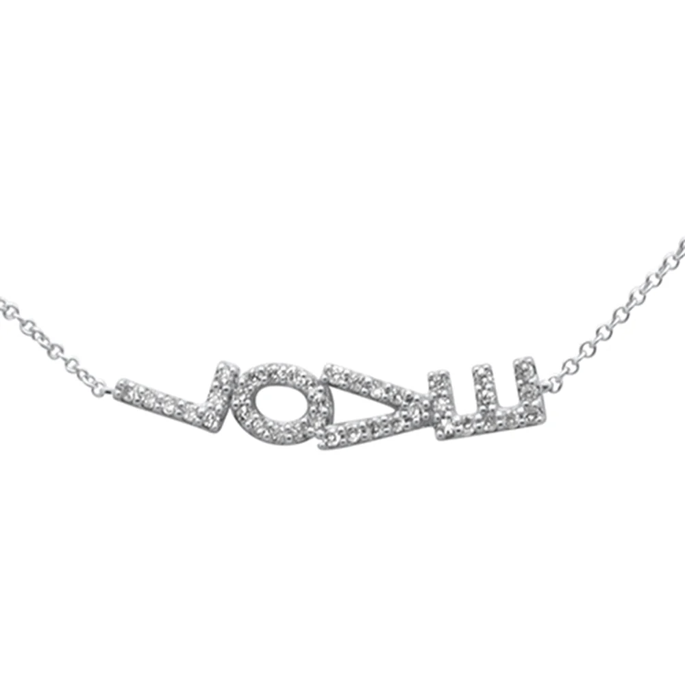 <span style="color:purple">SPECIAL!</span> .20ct G SI 14K White Gold Diamond Sideways LOVE Pendant Necklace 16" + 2" Ext. - Image 2
