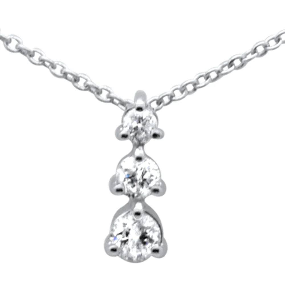 <span style="color:purple">SPECIAL!</span> .22ct G SI 14K White Gold Diamond Three Round Diamonds Pendant Necklace 18" Long