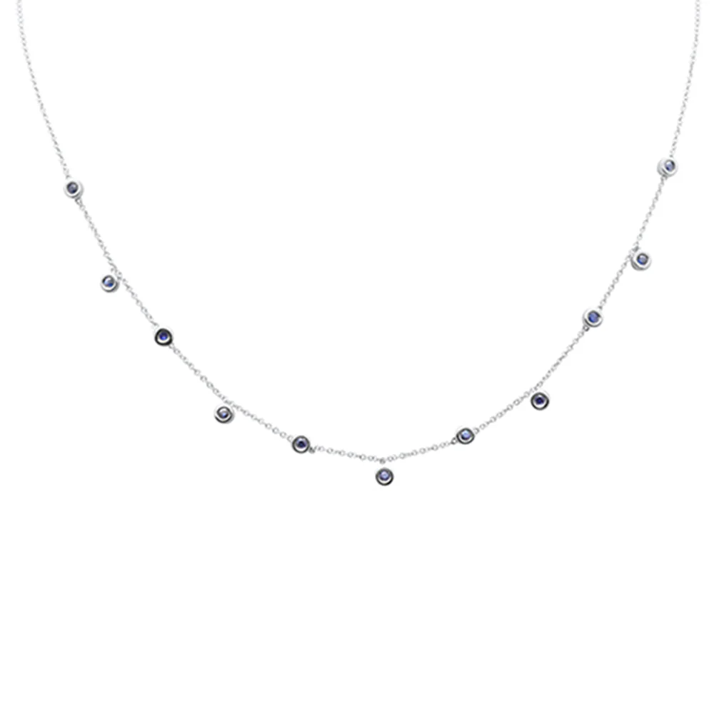 <span>DIAMOND CLOSEOUT! </span>.38ct G SI 14K White Gold Blue Sapphire Gemstone Bezel Pendant Necklace 16" + 2" Ext