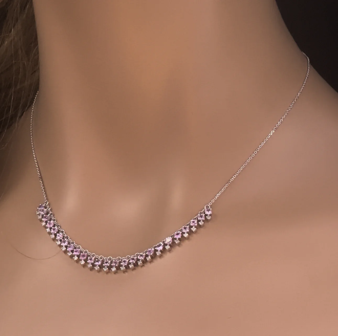 <span>GEMSTONE CLOSEOUT! </span>2.18ct G SI 14K White Gold Diamond & Pink Sapphire Gemstone Dangling Pendant Necklace 16" + 2" Ext