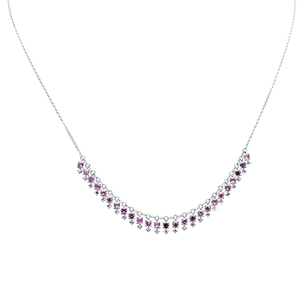 <span>GEMSTONE CLOSEOUT! </span>2.18ct G SI 14K White Gold Diamond & Pink Sapphire Gemstone Dangling Pendant Necklace 16" + 2" Ext - Image 2
