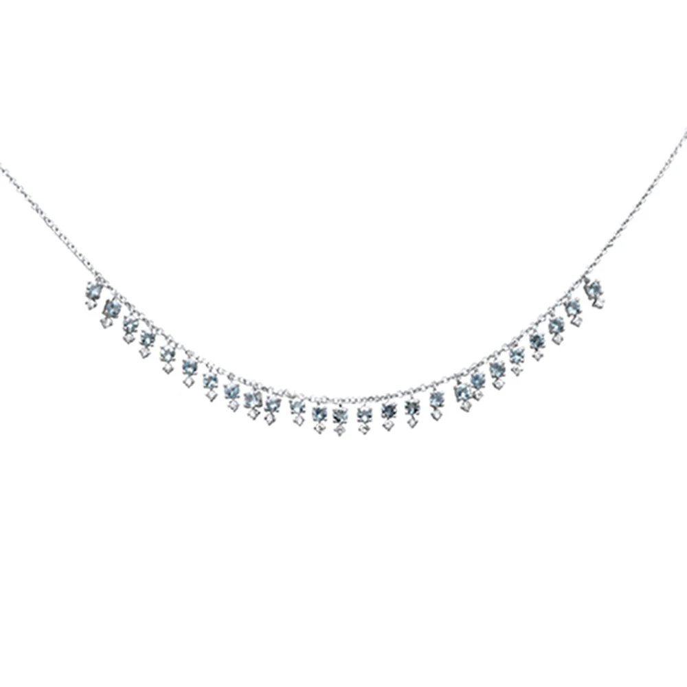 <span>GEMSTONE CLOSEOUT! </span>  1.69ct G SI 14K White Gold Diamond & Aquamarine Gemstone Dangling Pendant Necklace 16" + 2" Ext - Image 2