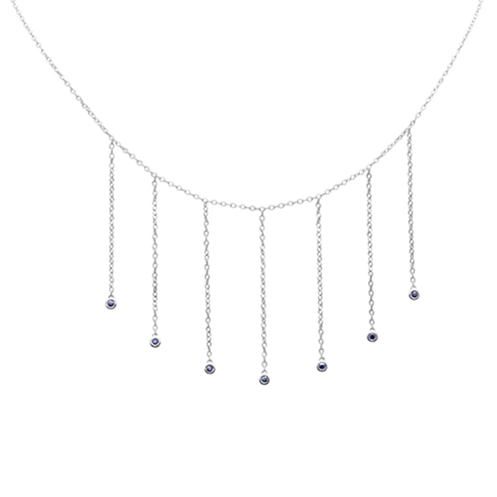 <span>DIAMOND CLOSEOUT! </span> .15ct G SI 14K White Gold Blue Sapphire Gemstone Drop Pendant Necklace 16" Long