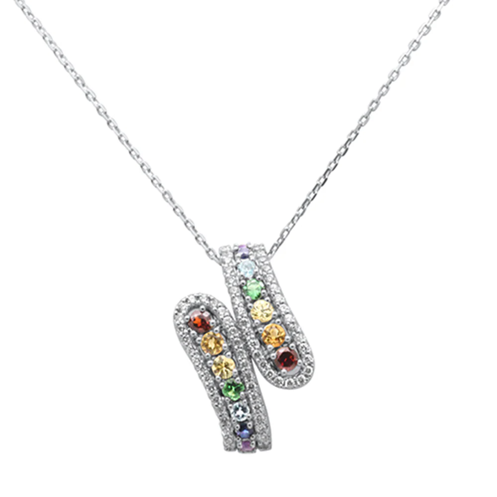 <span>GEMSTONE CLOSEOUT! </span> 1.07ct G SI 14K White Gold Diamond & Multi Color Gemstone Pendant Necklace 18" Long - Image 2