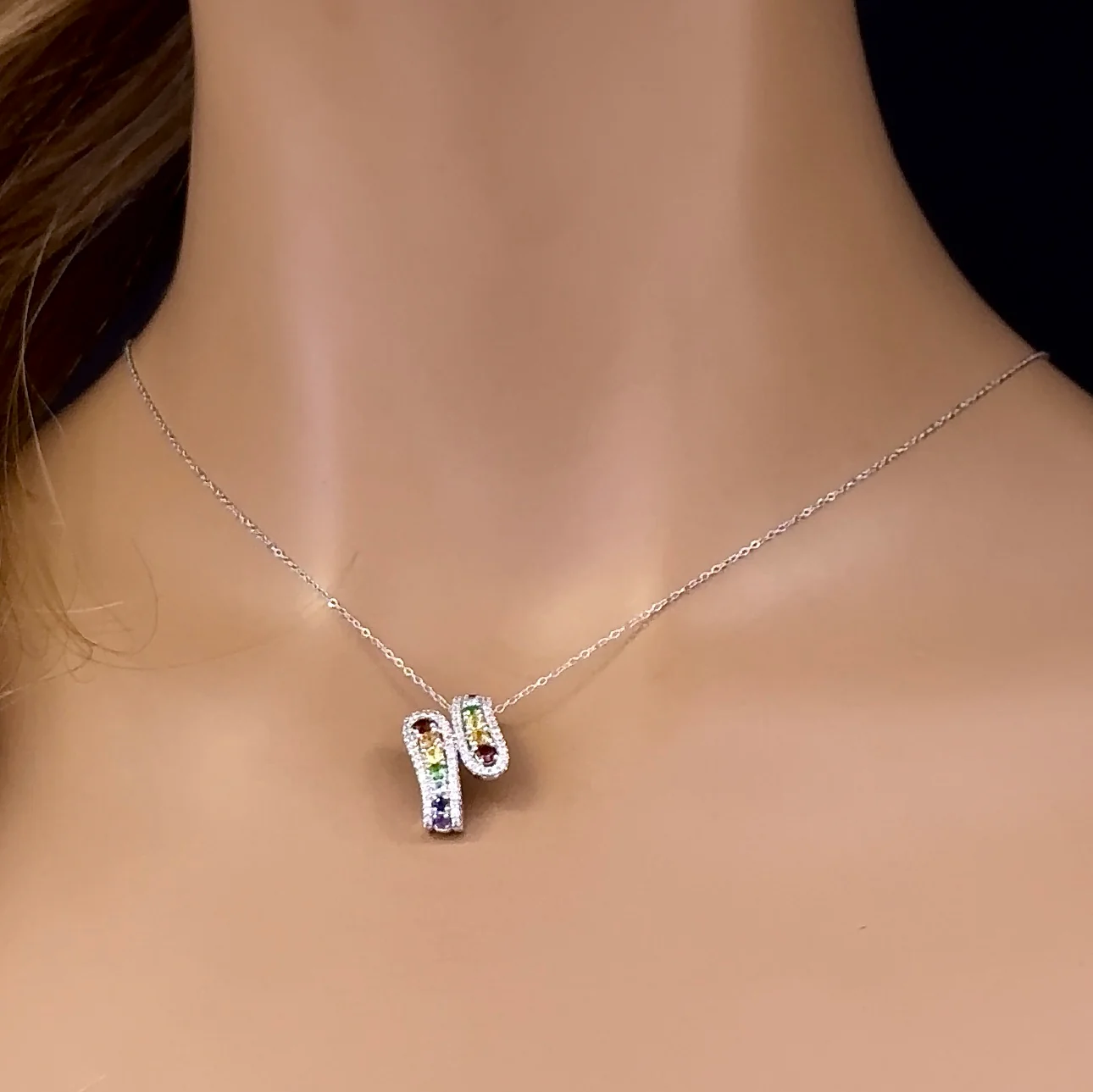 <span>GEMSTONE CLOSEOUT! </span> 1.07ct G SI 14K White Gold Diamond & Multi Color Gemstone Pendant Necklace 18" Long - Image 4