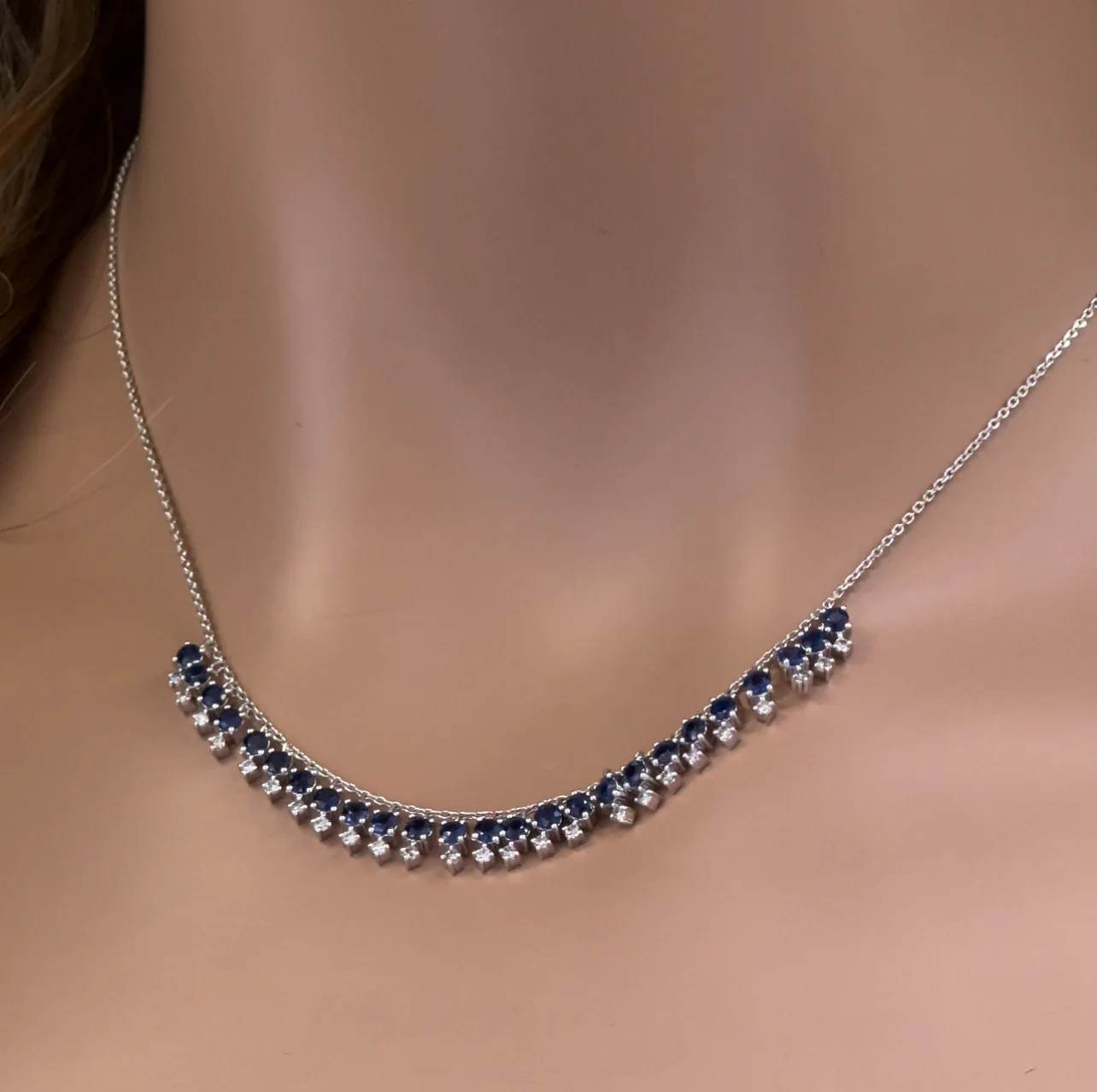 <span>GEMSTONE   CLOSEOUT! </span>  2.25ct G SI 14K White Gold Diamond & Blue Sapphire Gemstone Dangling Pendant Necklace 16" + 2" Ext