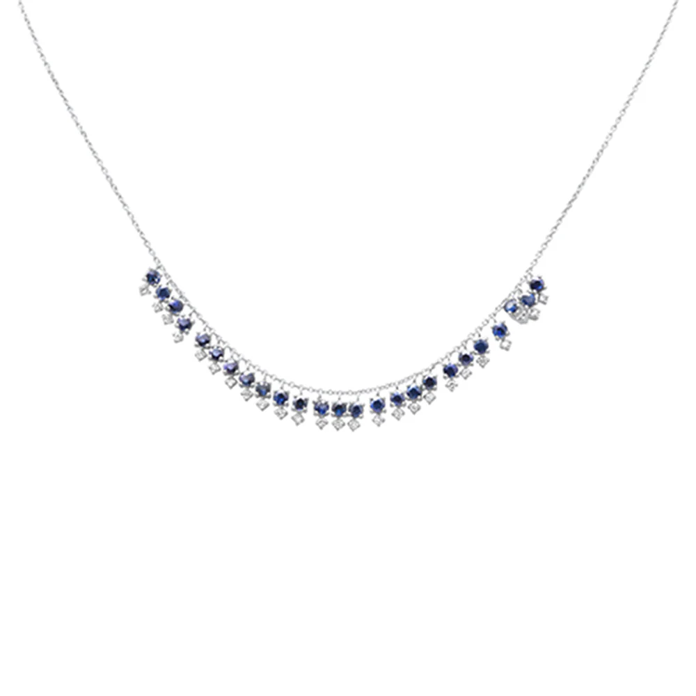 <span>GEMSTONE   CLOSEOUT! </span>  2.25ct G SI 14K White Gold Diamond & Blue Sapphire Gemstone Dangling Pendant Necklace 16" + 2" Ext - Image 2