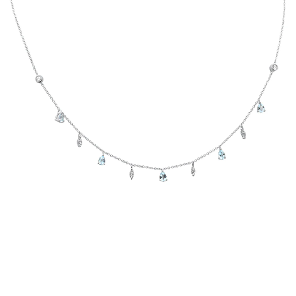 <span>DIAMOND CLOSEOUT! </span> .79ct G SI 14K White Gold Diamond & Aquamarine Gemstone Dangling Pendant Necklace 16" + 2" Ext - Image 3