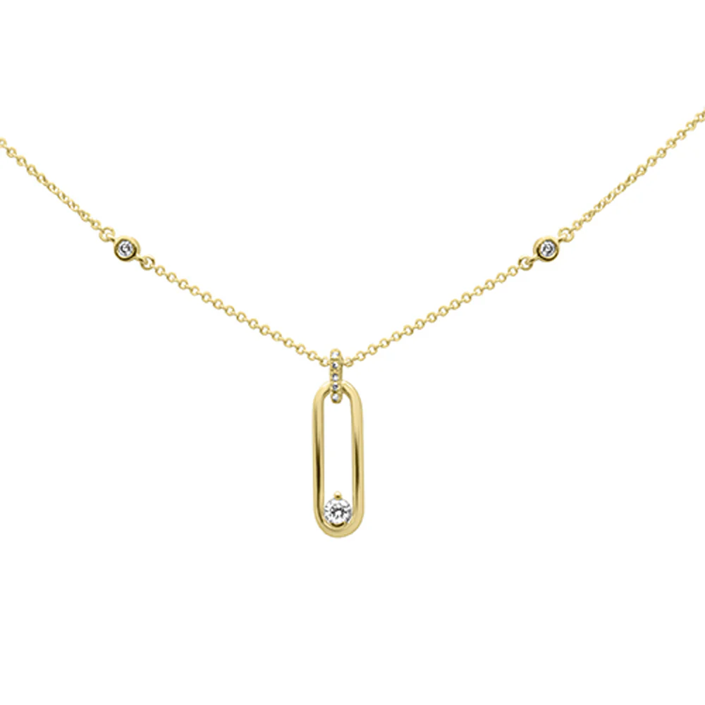 <span style="color:purple">SPECIAL!</span> .13ct G SI 14K Yellow Gold Diamond Paper Clip Pendant Necklace 16" + 2" EXT