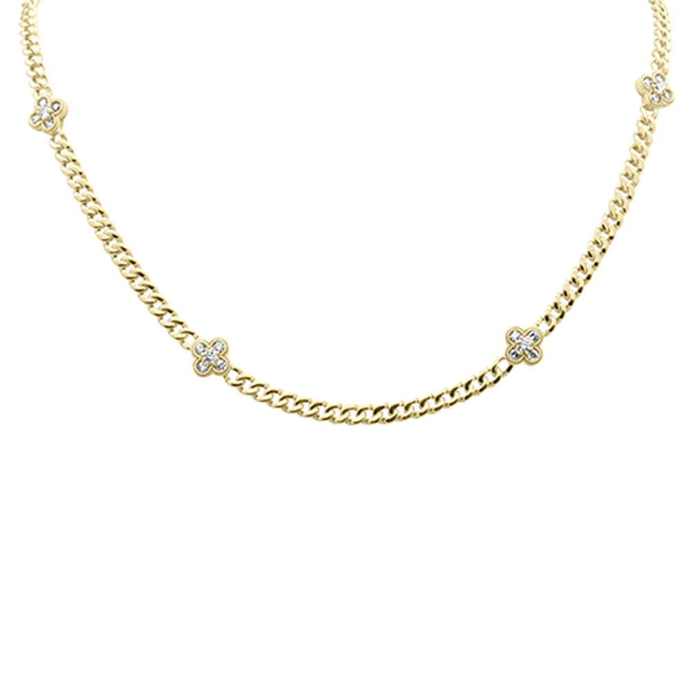 <span style="color:purple">SPECIAL!</span>.79ct G SI 14K Yellow Gold Diamond Flower Cuban Necklace 4mm 18" Long