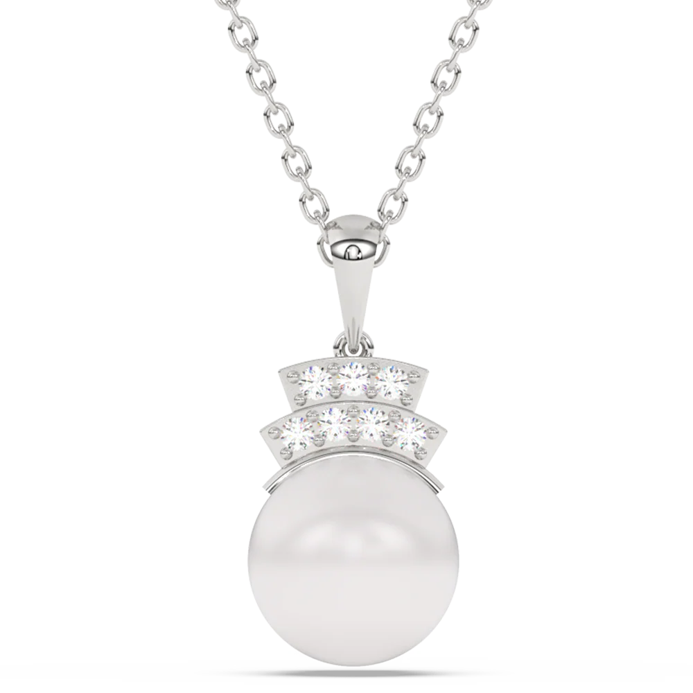 <span style="color:purple">SPECIAL!</span> 6.35ct G SI 14K White Gold Diamond Pearl Pendant Necklace 18" Long
