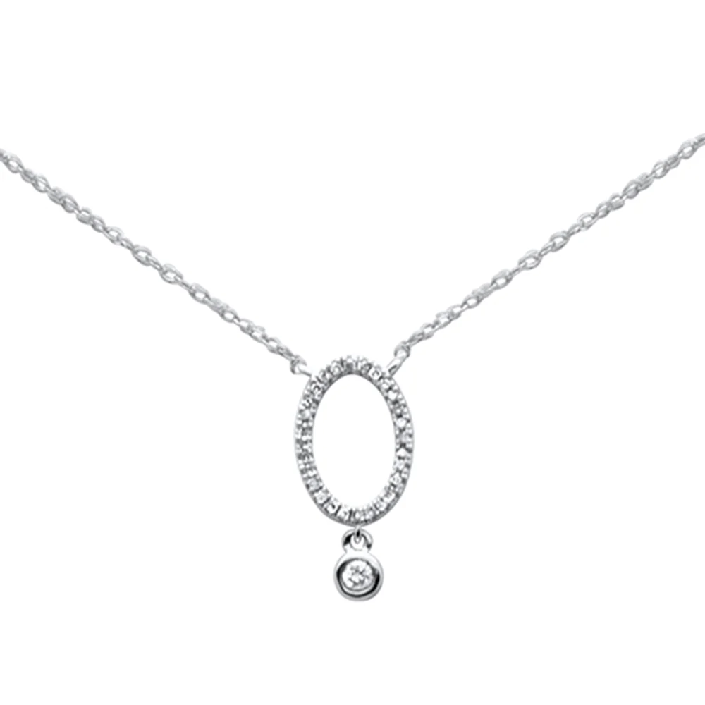 .09ct G SI 14K White Gold Diamond Oval Pendant Necklace 18"Long