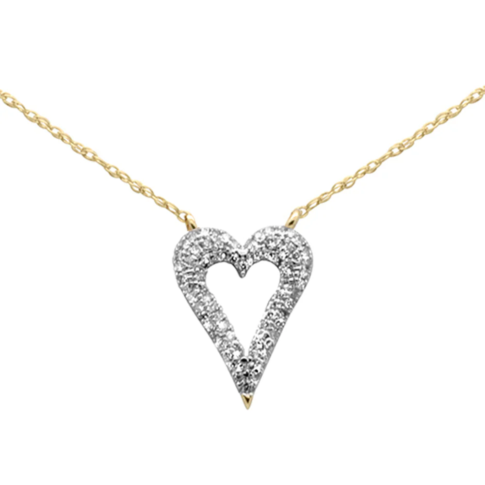 .15ct G SI 14K Yellow Gold Diamond Heart Pendant Necklace 18" Long