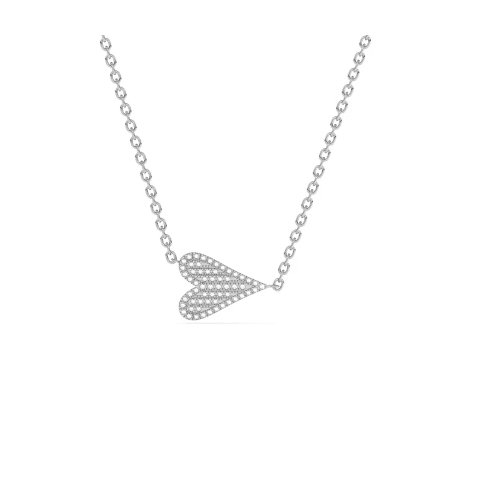 .09ct G SI 14K White Gold Diamond Sideways Heart Pendant Necklace 18"Long