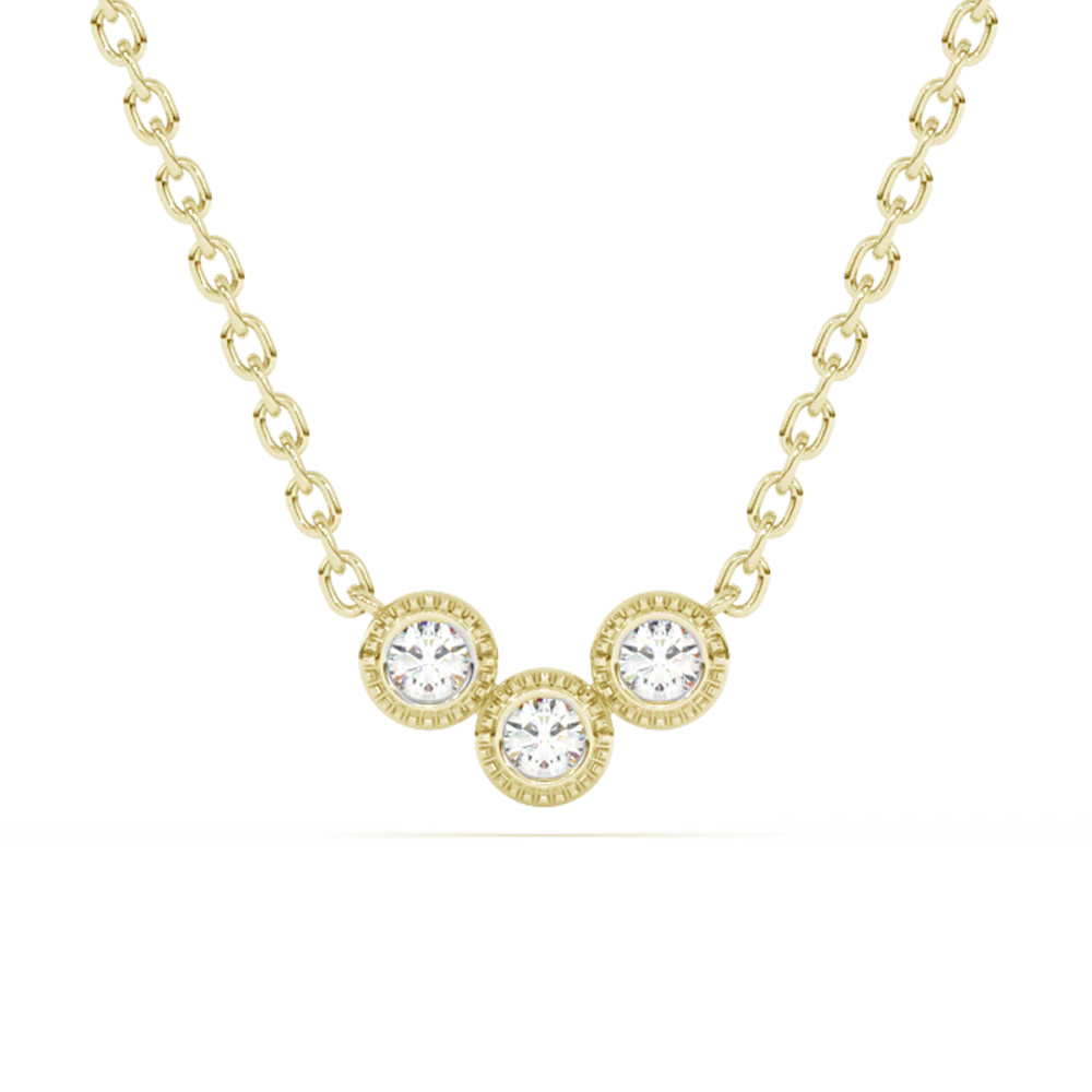 .13ct G SI 14K Yellow Gold Diamond Three Stone Pendant Necklace 18" Long
