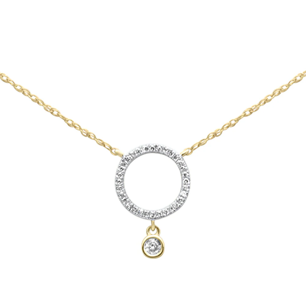 .09ct G SI 14K Yellow Gold Diamond Round Pendant Necklace 18" Long