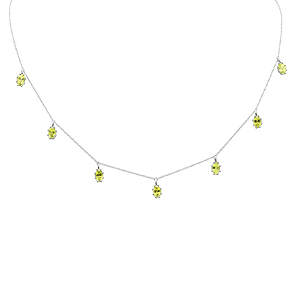 <span>DIAMOND CLOSEOUT! </span> 3.80ct 14K White Gold Peridot Gemstone Dangle Pendant Necklace 18"Long