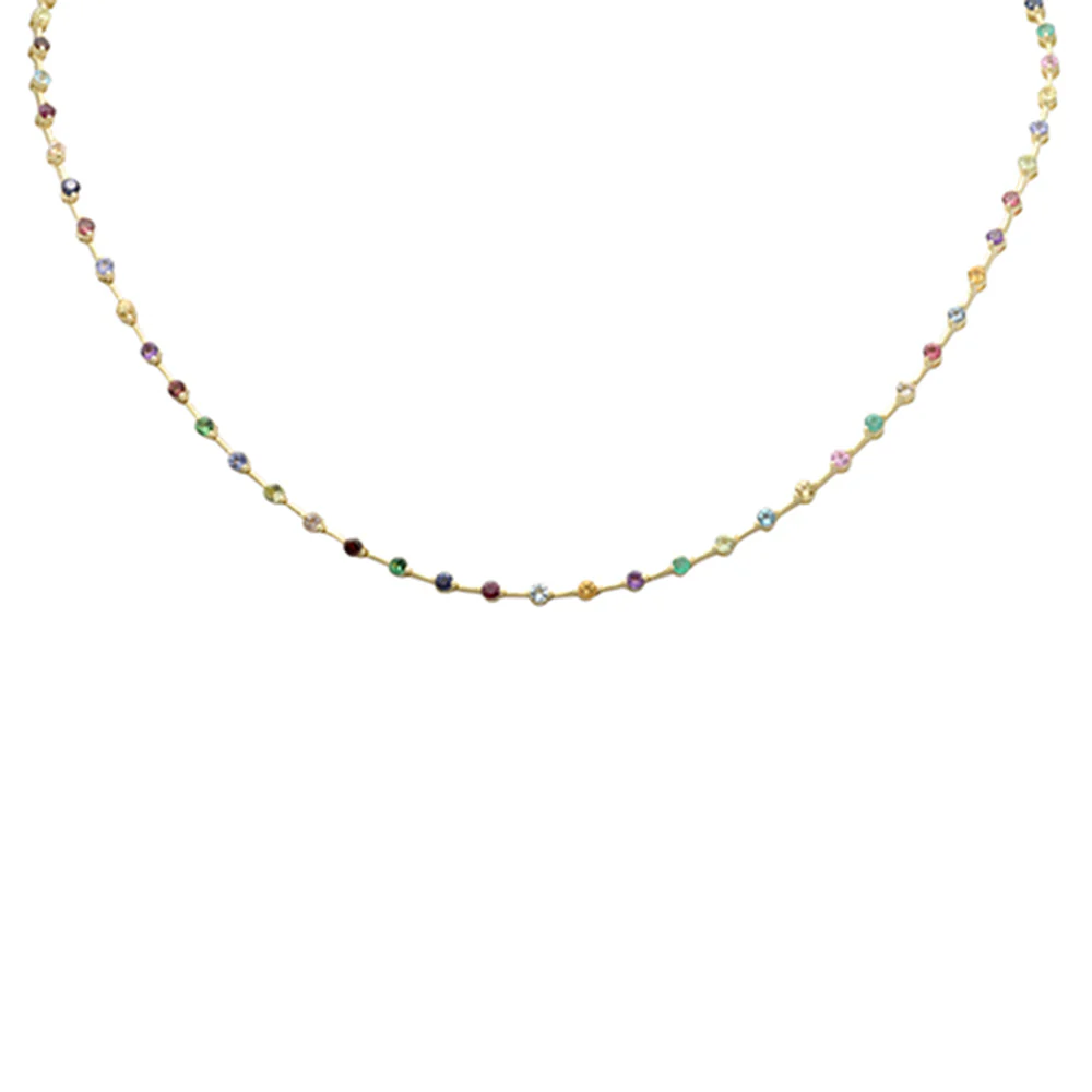 <span>DIAMOND CLOSEOUT! </span>  3.60ct G SI 14K Yellow Gold Multi Color Gemstone Round Bar Link Necklace 16" Long