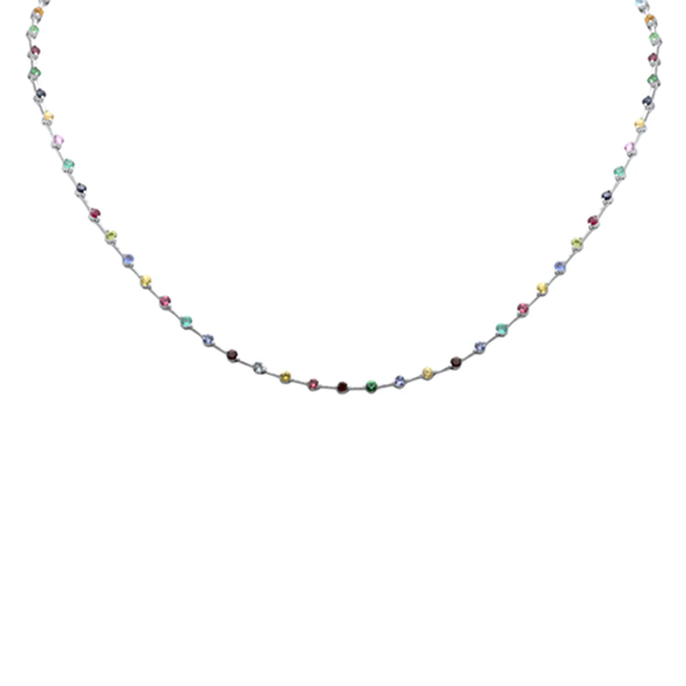 <span>DIAMOND CLOSEOUT! </span> 3.51ct G SI 14K White Gold Multi Color Gemstones Necklace 16" Long