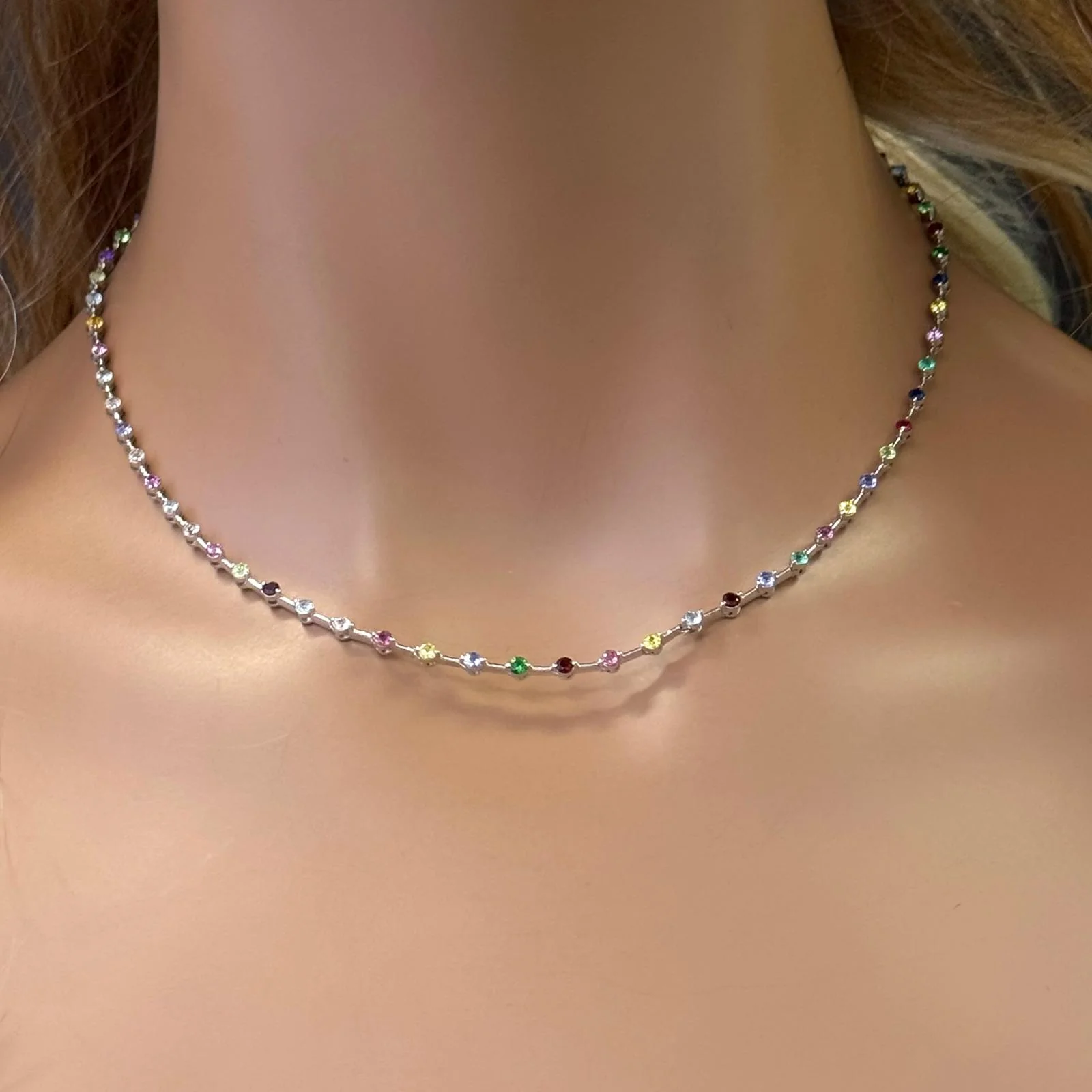 <span>DIAMOND CLOSEOUT! </span> 3.51ct G SI 14K White Gold Multi Color Gemstones Necklace 16" Long - Image 2
