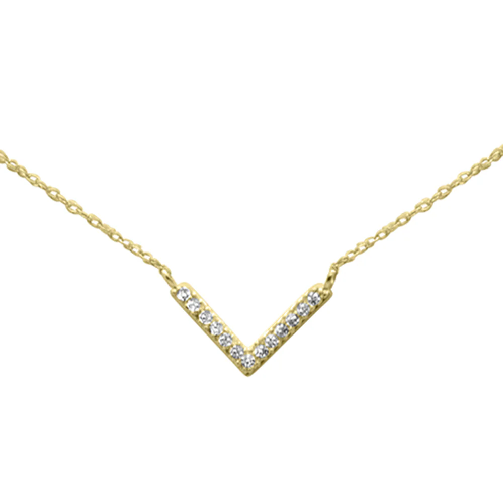 .06ct G SI 14K Yellow Gold Diamond V Chevron Shape Pendant Necklace 18"Long