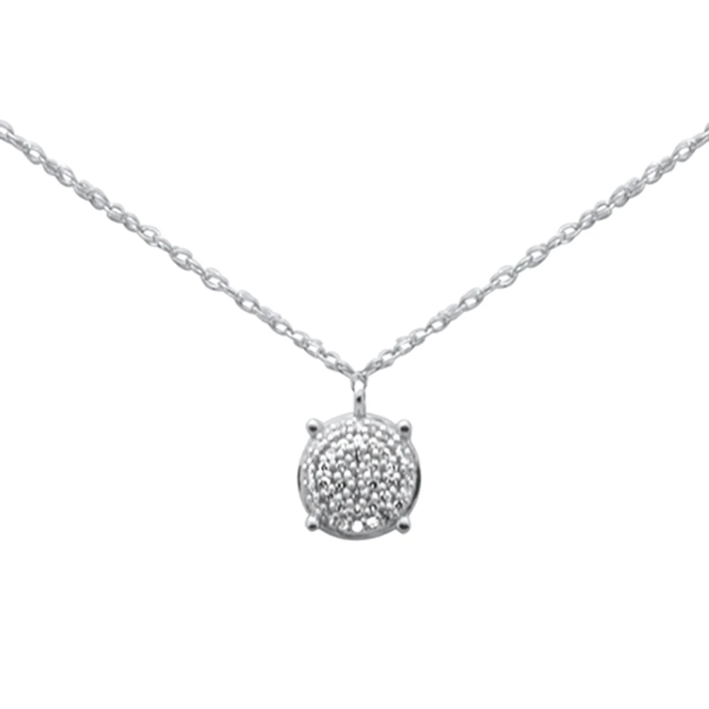 .06ct G SI 14K White Gold Diamond Round Pendant Necklace 18"Long