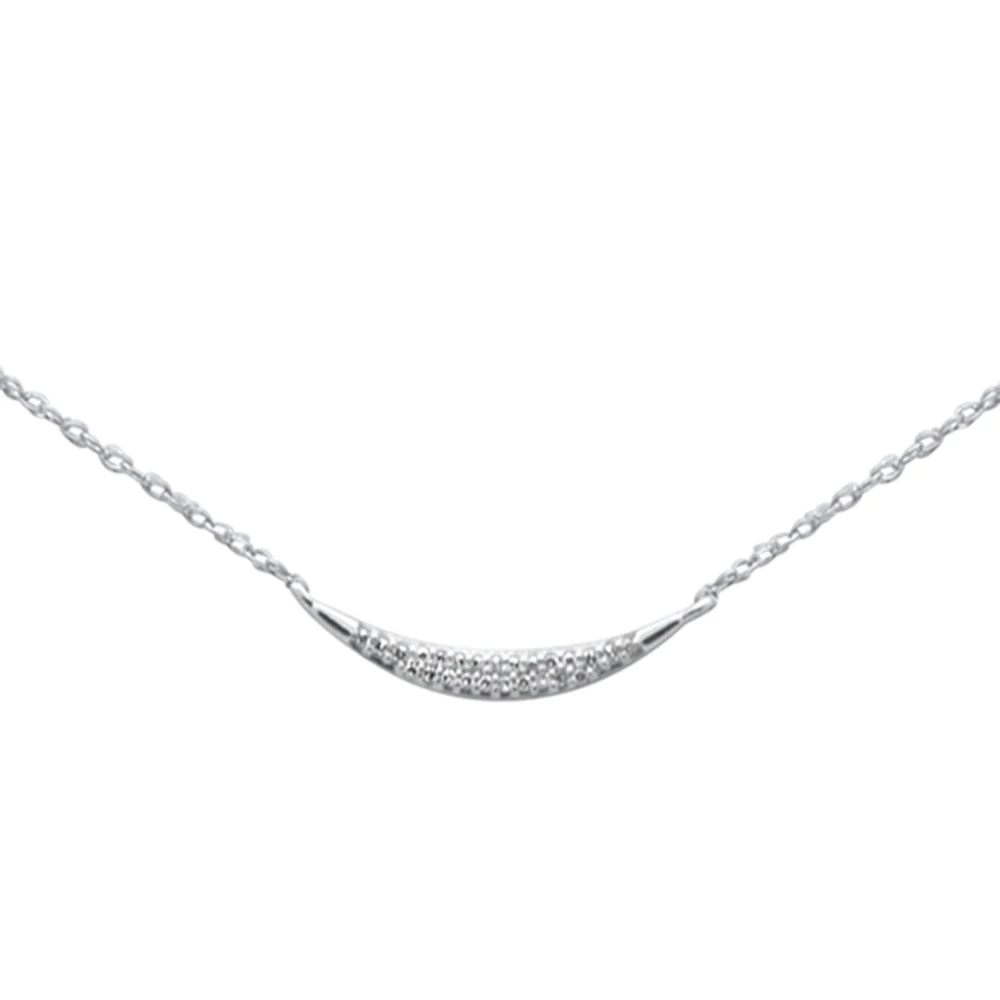.04ct G SI 14K White Gold Diamond Cresent Pendant Necklace 18"Long