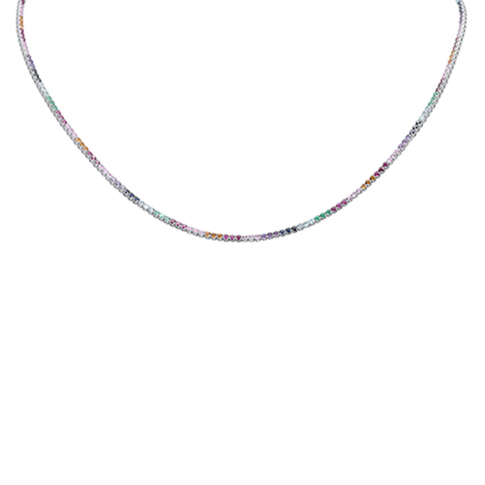 <span>DIAMOND CLOSEOUT! </span> 5.60ct G SI 14K White Gold Multi Color Gemstone Tennis Necklace 18"Long