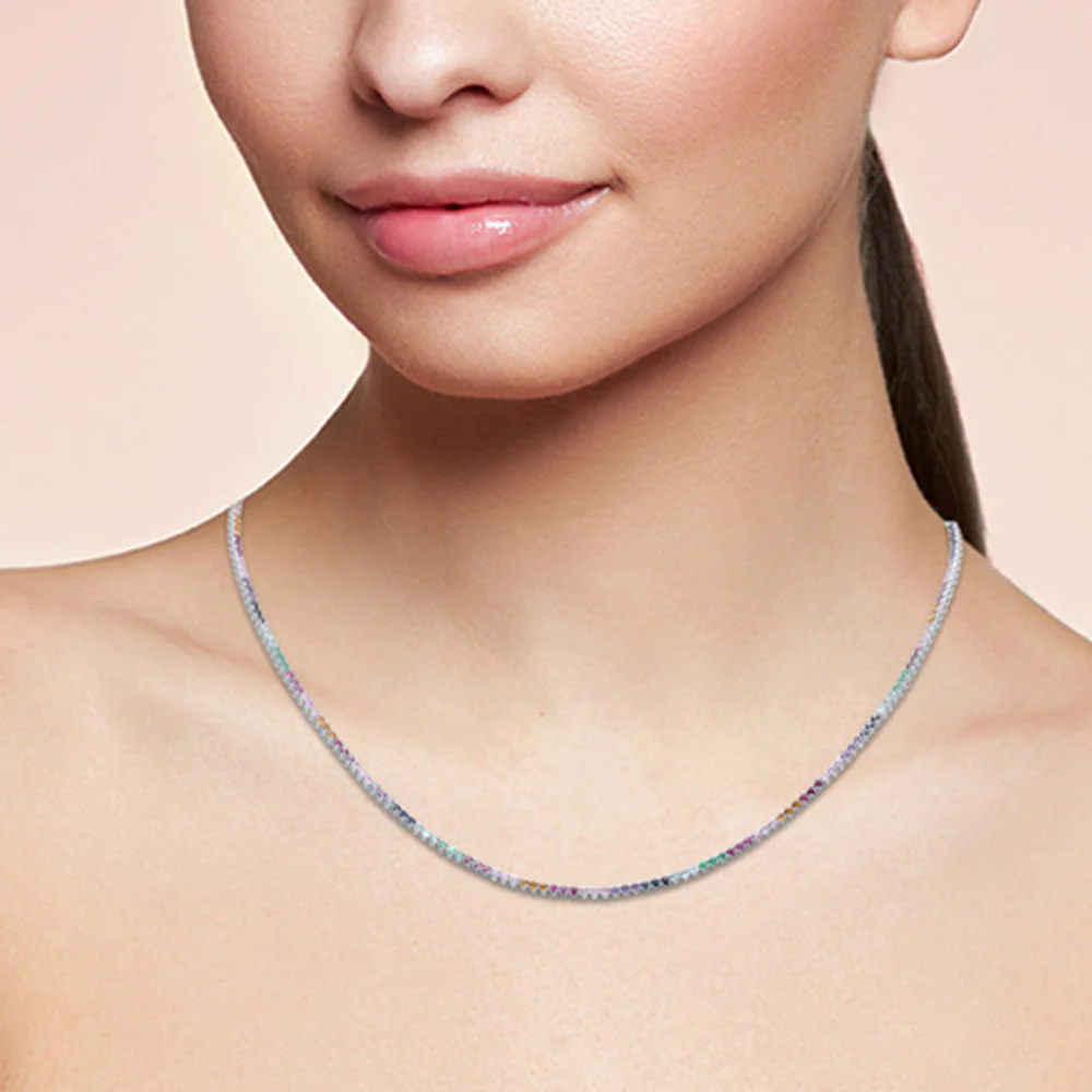<span>DIAMOND CLOSEOUT! </span> 5.60ct G SI 14K White Gold Multi Color Gemstone Tennis Necklace 18"Long - Image 2