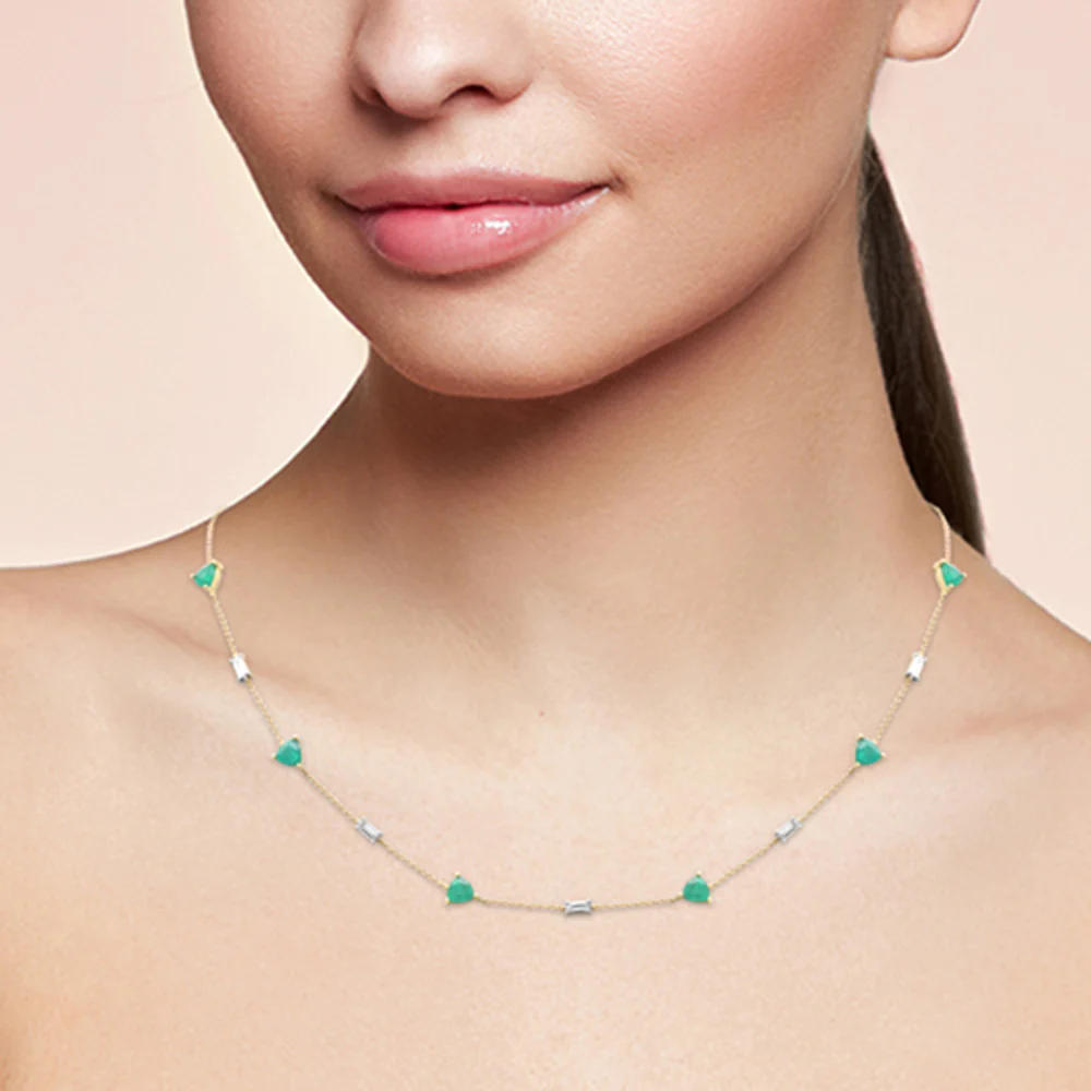<span>GEMSTONE CLOSEOUT! </span> 3.13ct G SI 14K Yellow Gold Diamond & Green Emerald Gemstone Pendant Necklace 16 + 2" Ext - Image 2