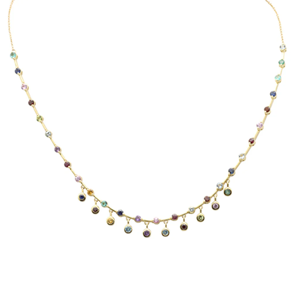 <span>GEMSTONE CLOSEOUT! </span> 2.48ct G SI 14K Yellow Gold Multi Color Gemstone Necklace 16 + 2" Ext