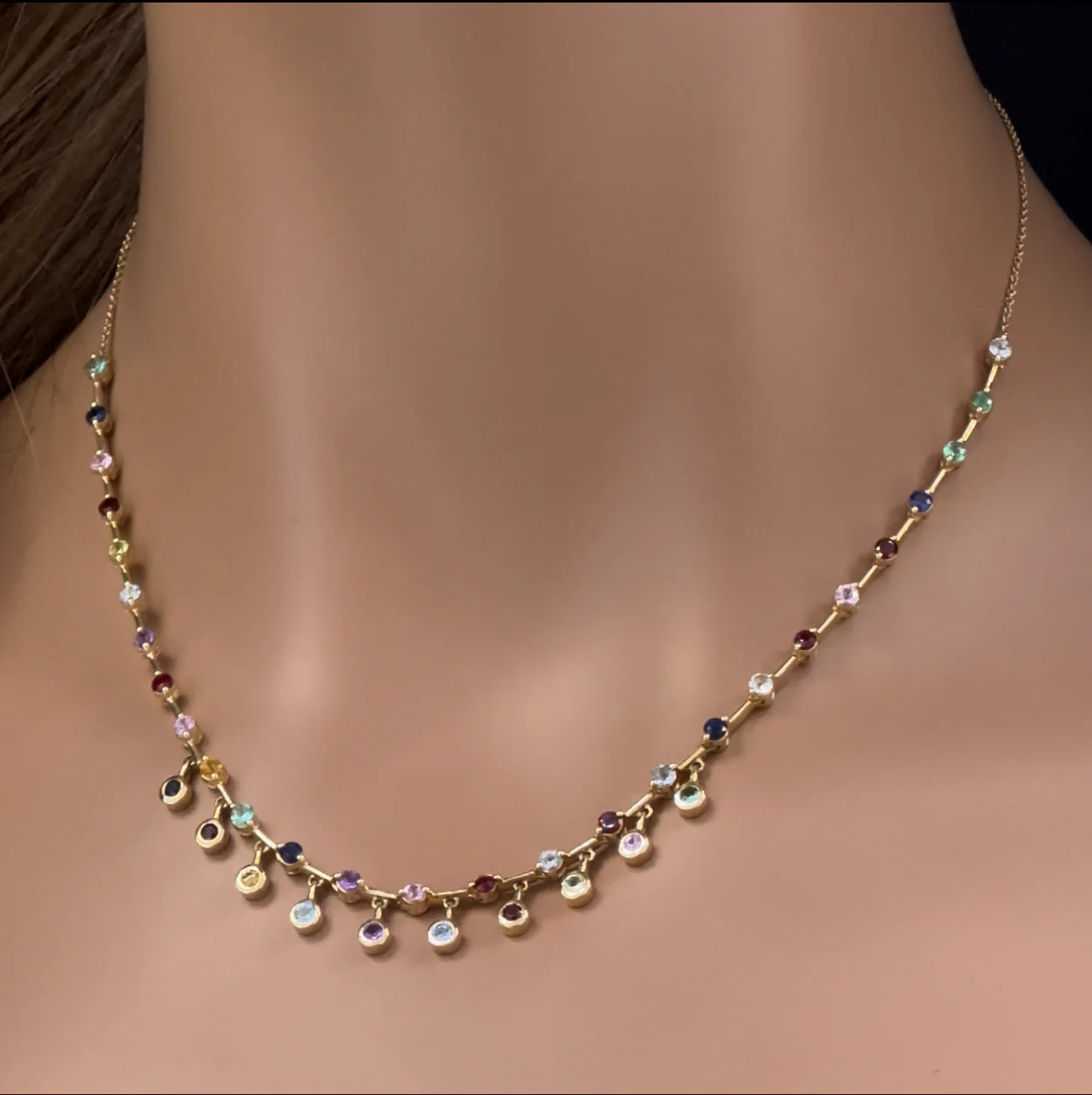 <span>GEMSTONE CLOSEOUT! </span> 2.48ct G SI 14K Yellow Gold Multi Color Gemstone Necklace 16 + 2" Ext - Image 2