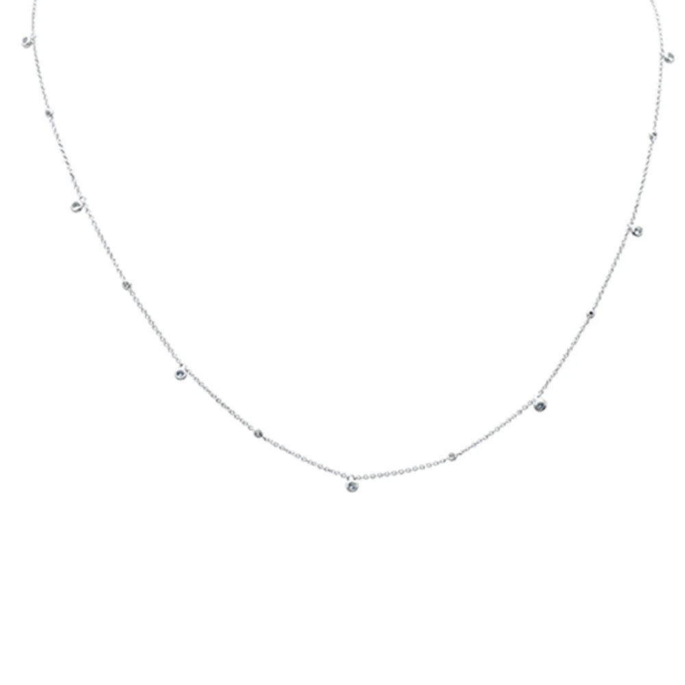 <span>DIAMOND CLOSEOUT! </span> .16ct G SI 14K White Gold Aquamarine Gemstone Necklace 18" Long