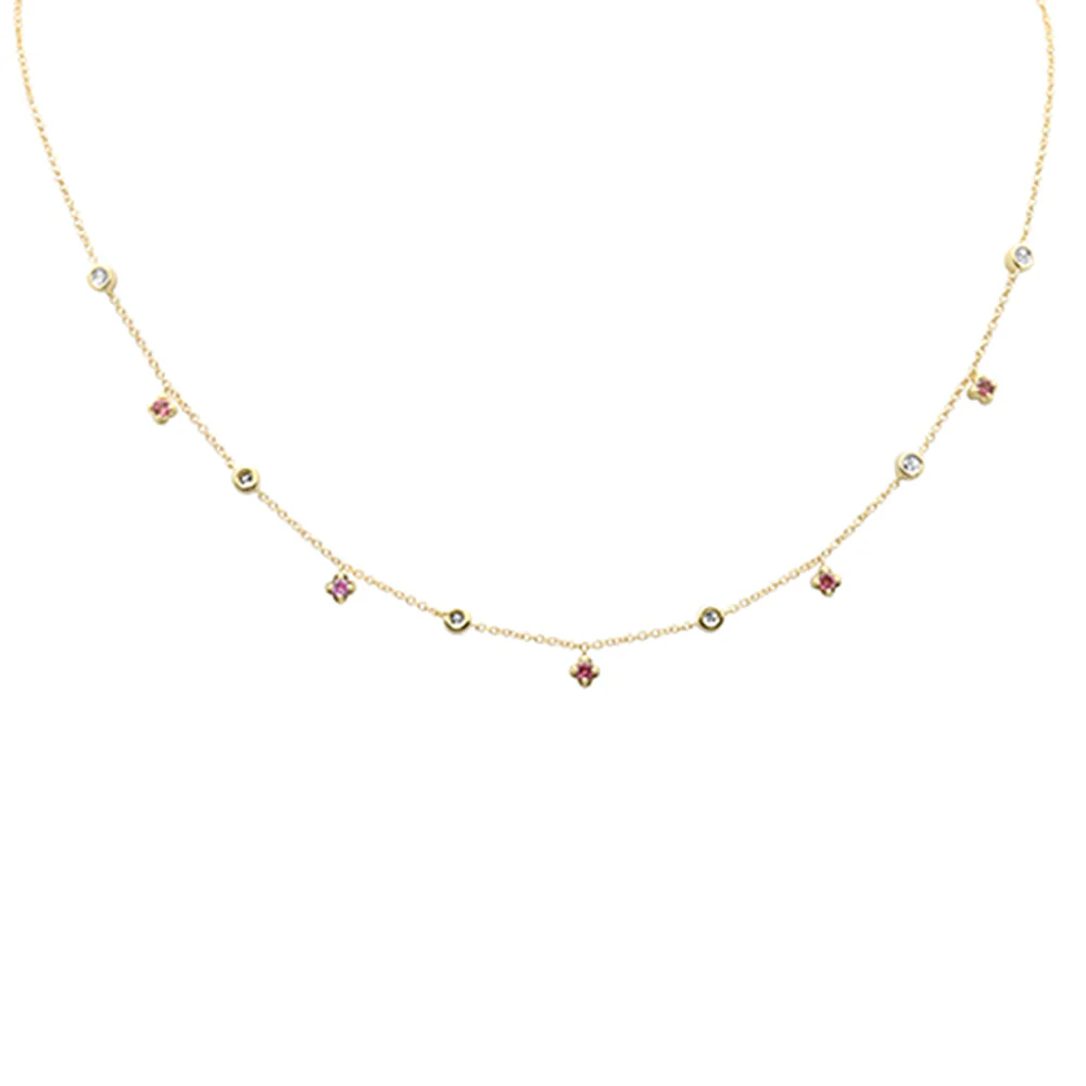 <span style="color:purple">SPECIAL!</span>.35ct G SI 14K Yellow Gold Diamond & Pink Sapphire Gemstone Necklace 16+2" Ext