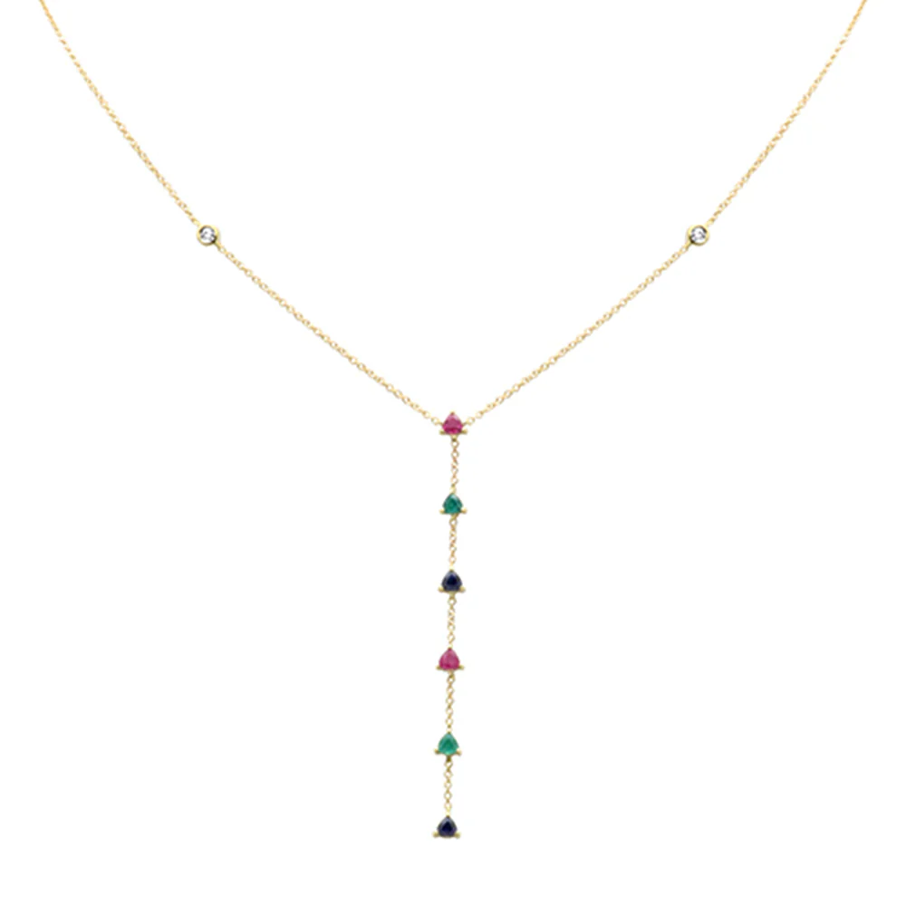 <span>GEMSTONE CLOSEOUT! </span> .86ct G SI 14K Yellow Gold Diamond & Multi Color Drop Necklace 16+2" Ext