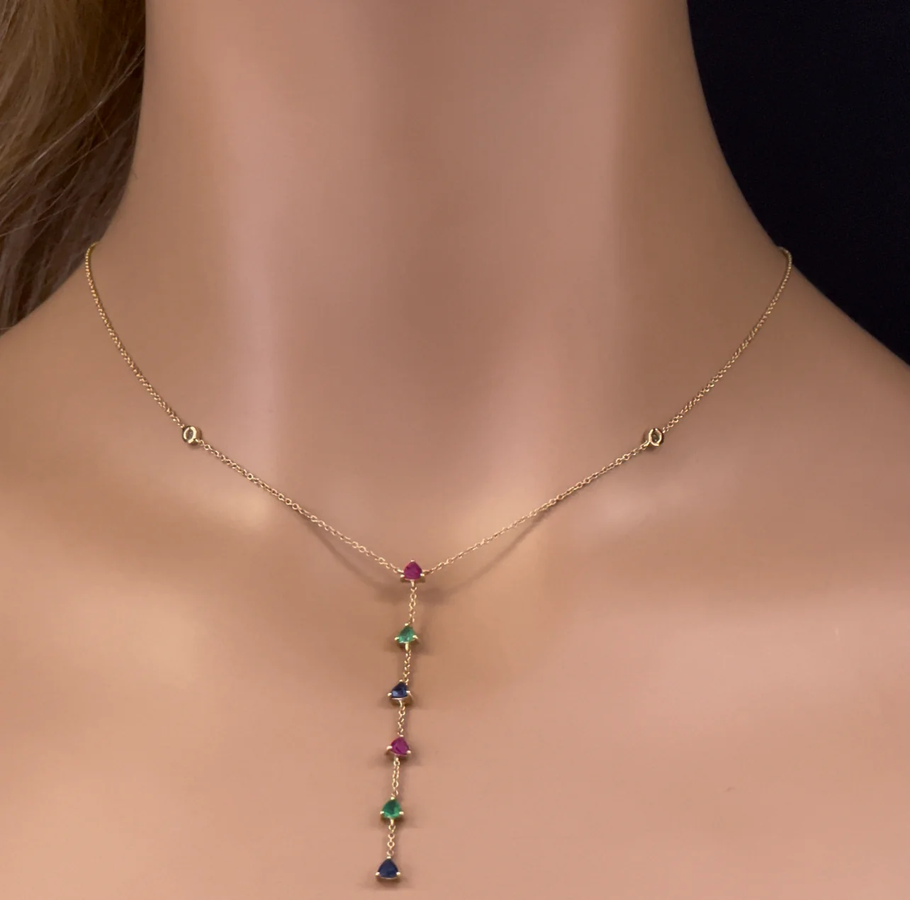 <span>GEMSTONE CLOSEOUT! </span> .86ct G SI 14K Yellow Gold Diamond & Multi Color Drop Necklace 16+2" Ext - Image 2