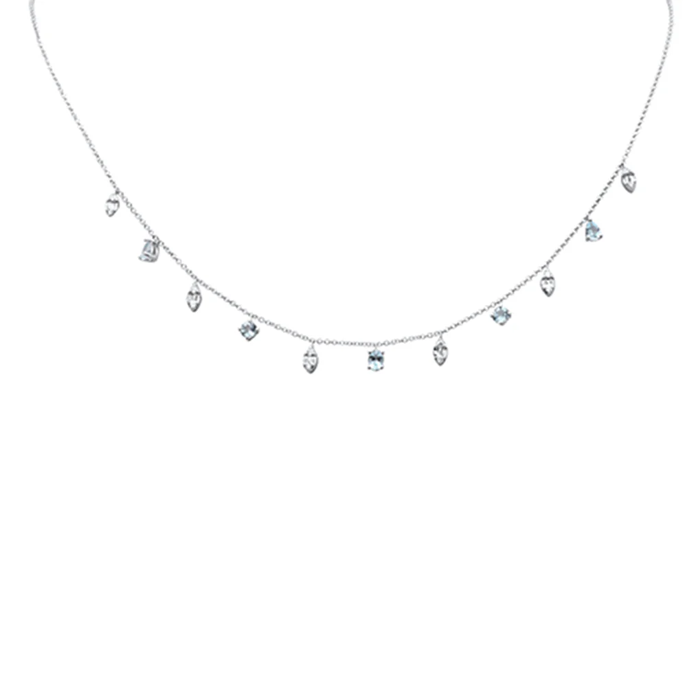 <span style="color:purple">SPECIAL!</span> .88ct G SI 14K White Gold Diamond & Aquamarine Pendant Necklace 16+2" Ext