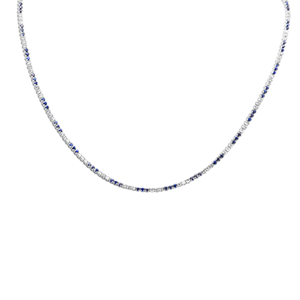<span style="color:purple">SPECIAL!</span> 2.15ct,2.84ct G SI 14K White Gold Diamond & Blue Sapphire Tennis Necklace 16+2" Ext